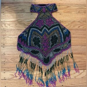 Embellished Beaded Fringe Crop Top - Multicolor